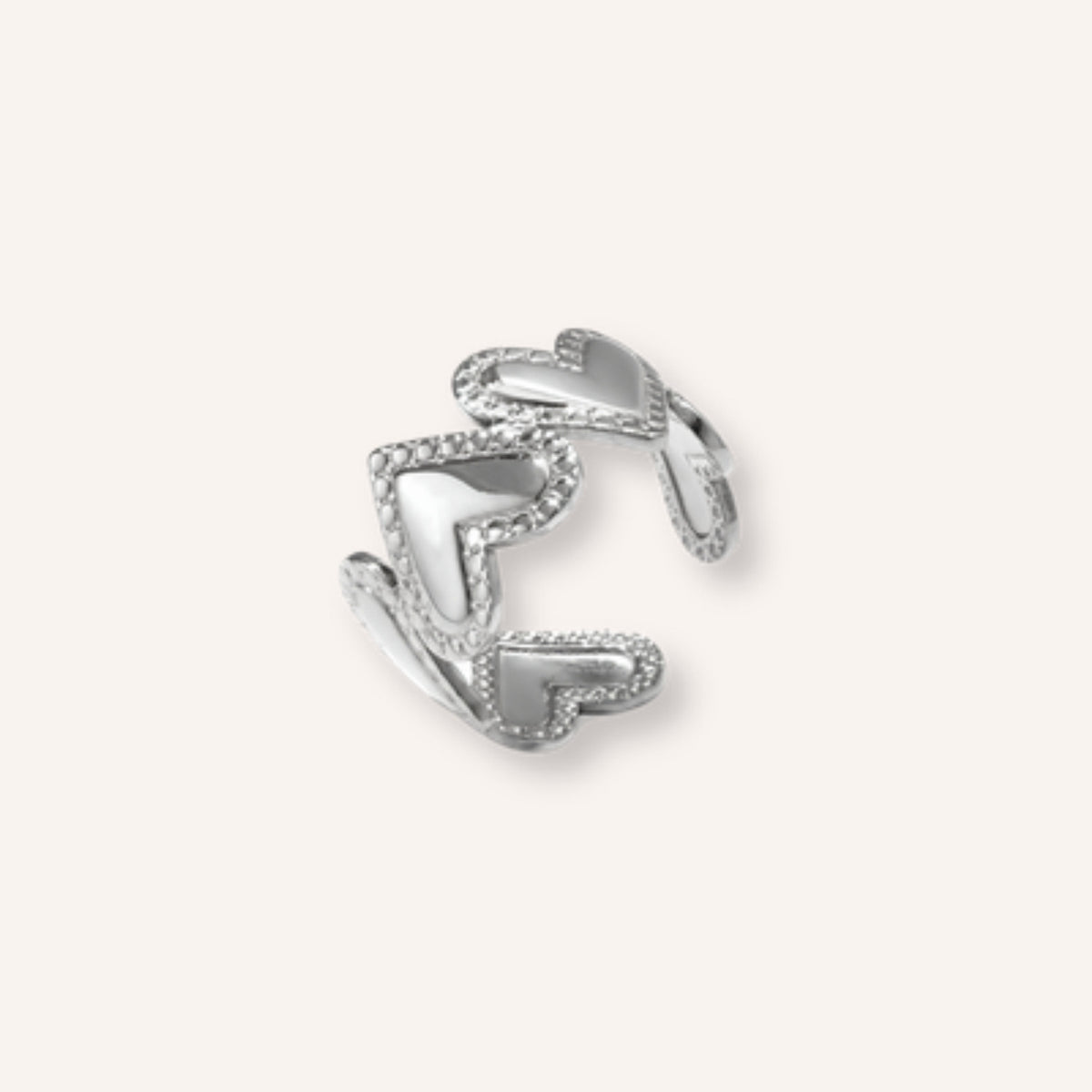Amata Ring Zilver – zilverkleurige verstelbare ring met hartjes
