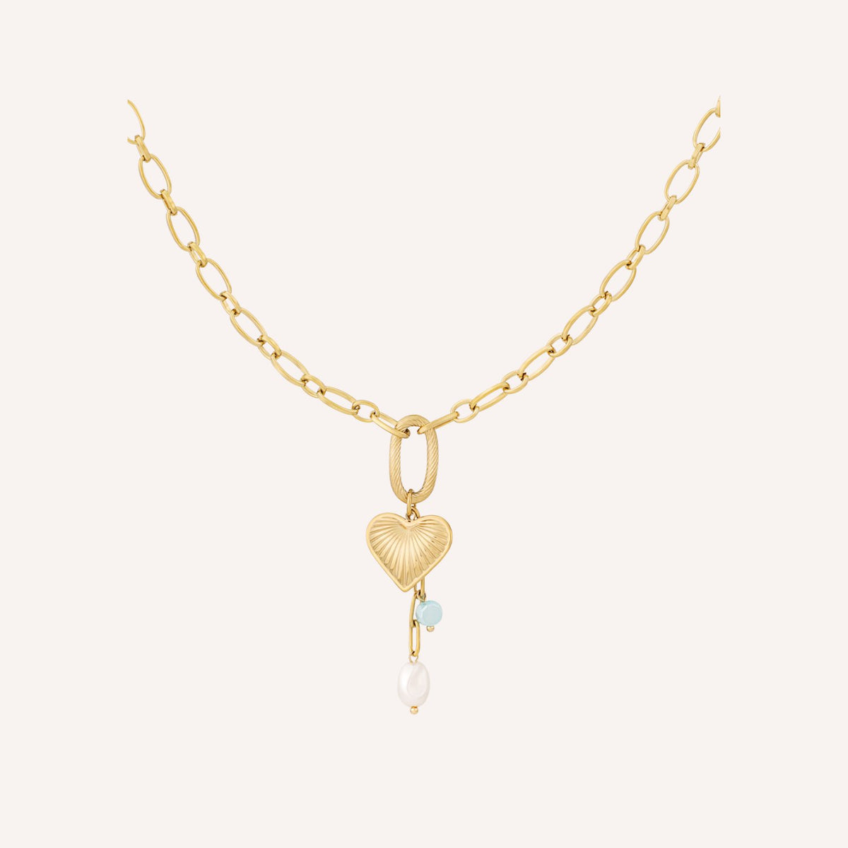 Amalfi Ketting, detail van de hartbedel met bungelend druppeltje