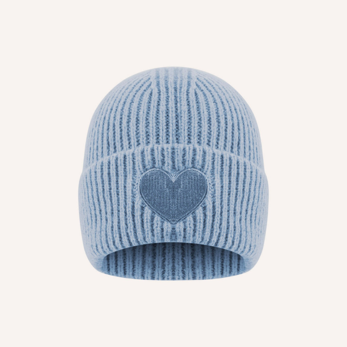 Asiago Muts – Babyblauw, gebreide muts met hartje