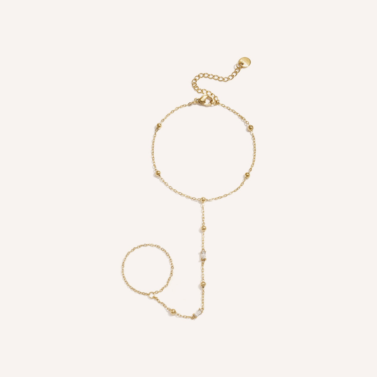 Cascata Handchain, goudkleurige handketting met bolletjes en rechthoekige strass