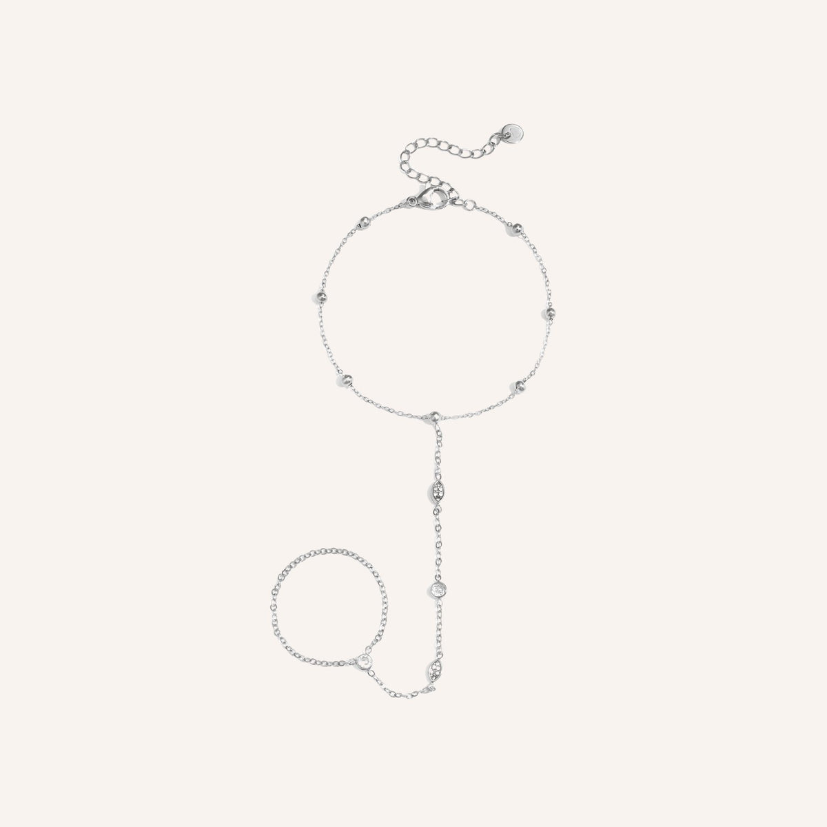 Orta Handchain in zilver, zilverkleurige handketting met ovale en ronde strass-steentjes