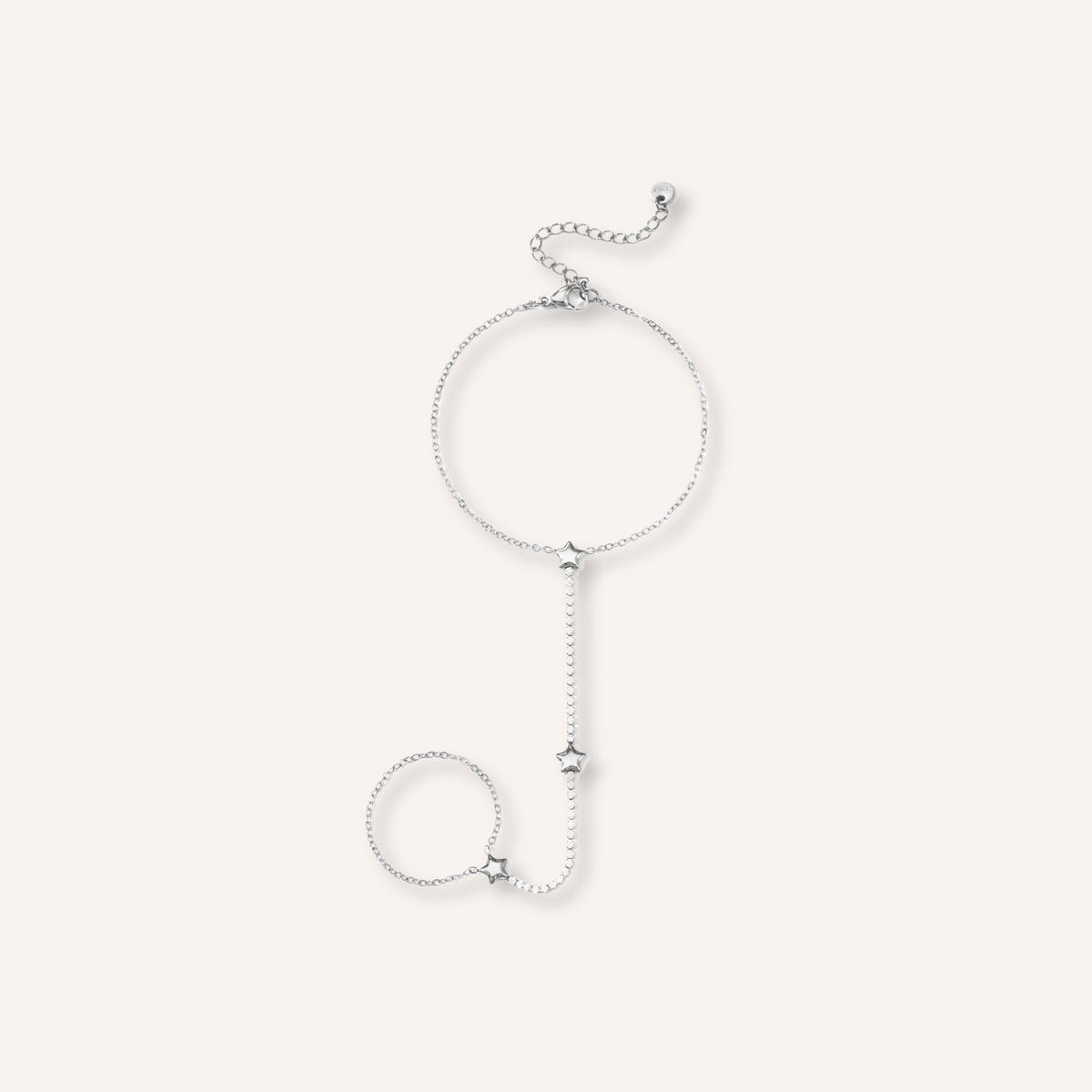 Stromboli Handchain in zilver, zilverkleurige tennis-handketting met strass sterretjes