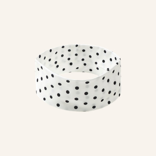Pallina Haarband – Wit, brede haarband met zwarte stippen