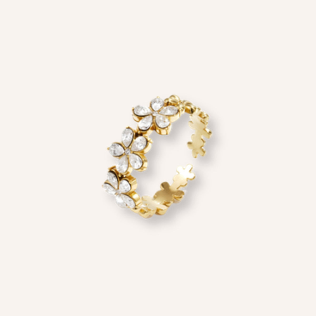 Ghirlanda Ring – goudkleurige bloemenring met steentjes