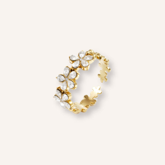 Ghirlanda Ring – goudkleurige bloemenring met steentjes