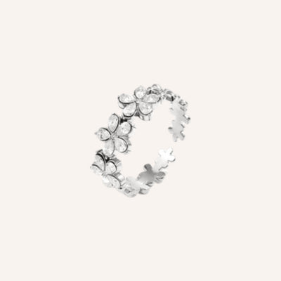 Ghirlanda Ring Zilver – zilverkleurige bloemenring met steentjes
