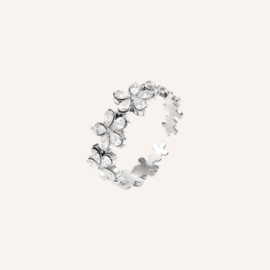 Ghirlanda Ring Zilver – zilverkleurige bloemenring met steentjes