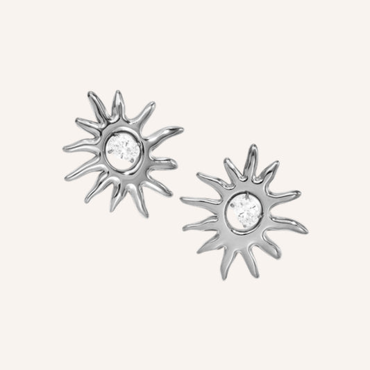 Raggio Oorbellen Zilver – zilverkleurige zon-oorknopjes met zirkonia
