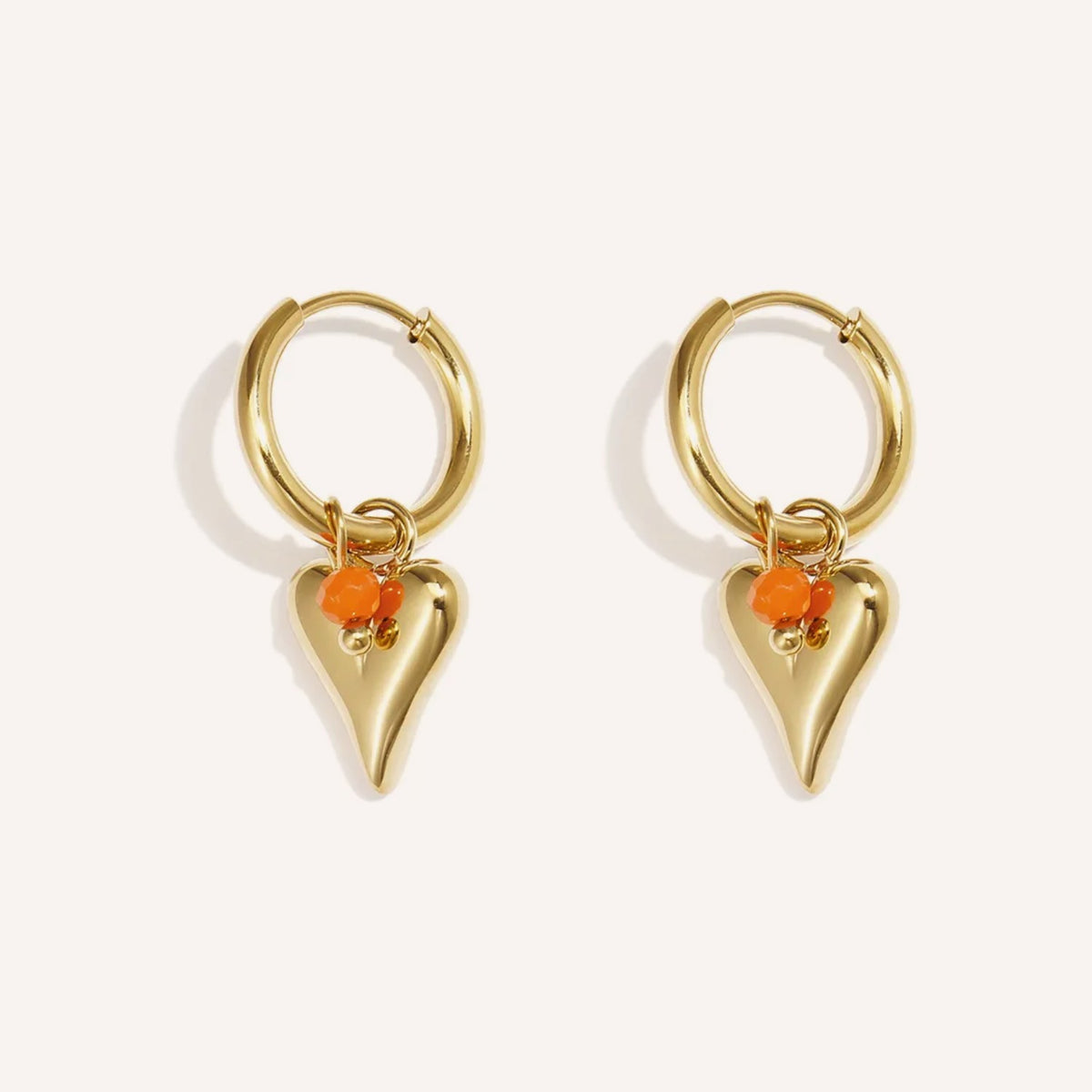 Albicocca Oorbellen – Oranje, goudkleurige oorbellen met glazen hartje