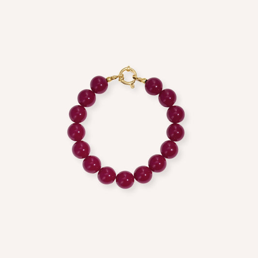 Amora Armband – Fuchsia, kralenarmband met goudkleurige ringsluiting