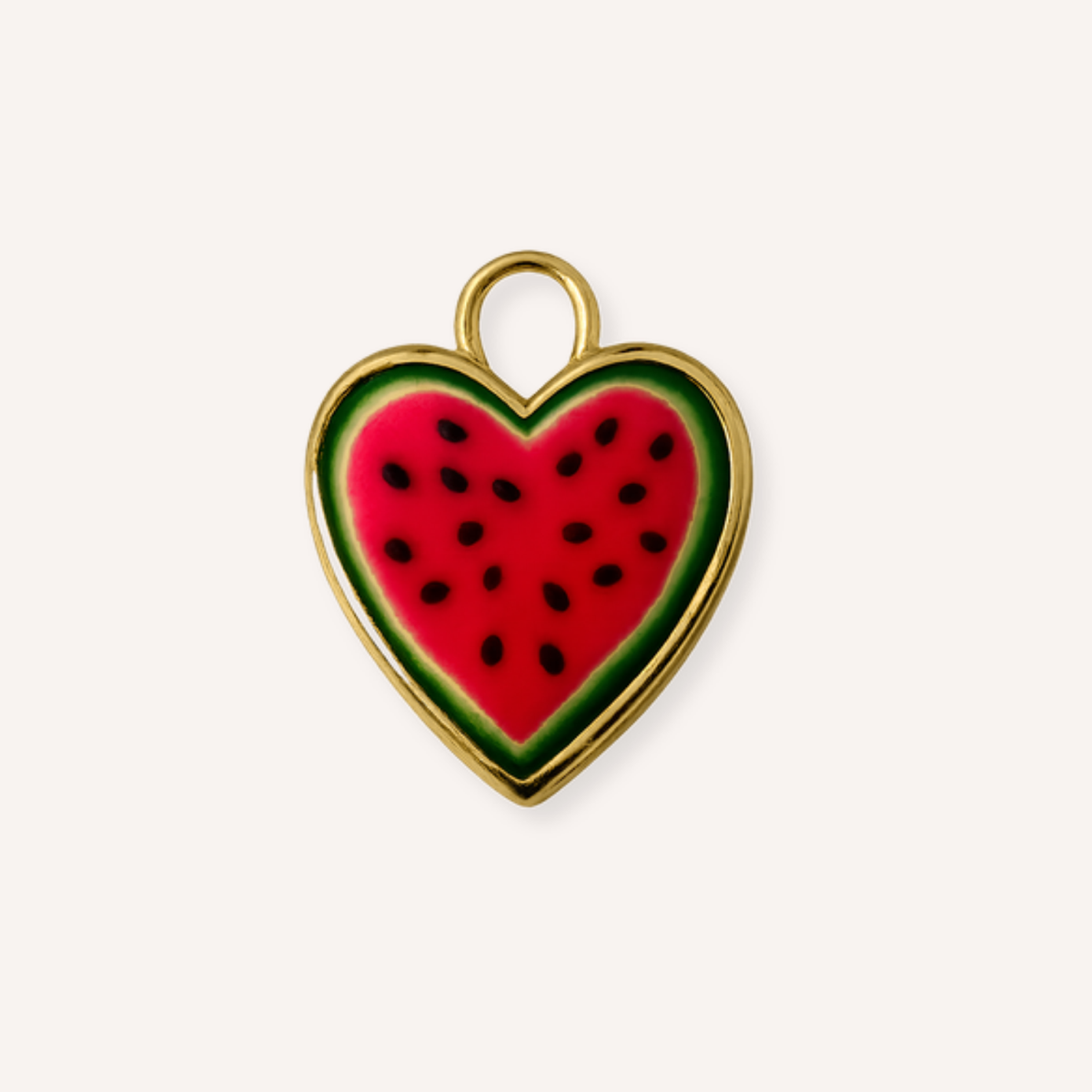 Anguria Charm, hartvormige bedel met rood watermeloenmotief