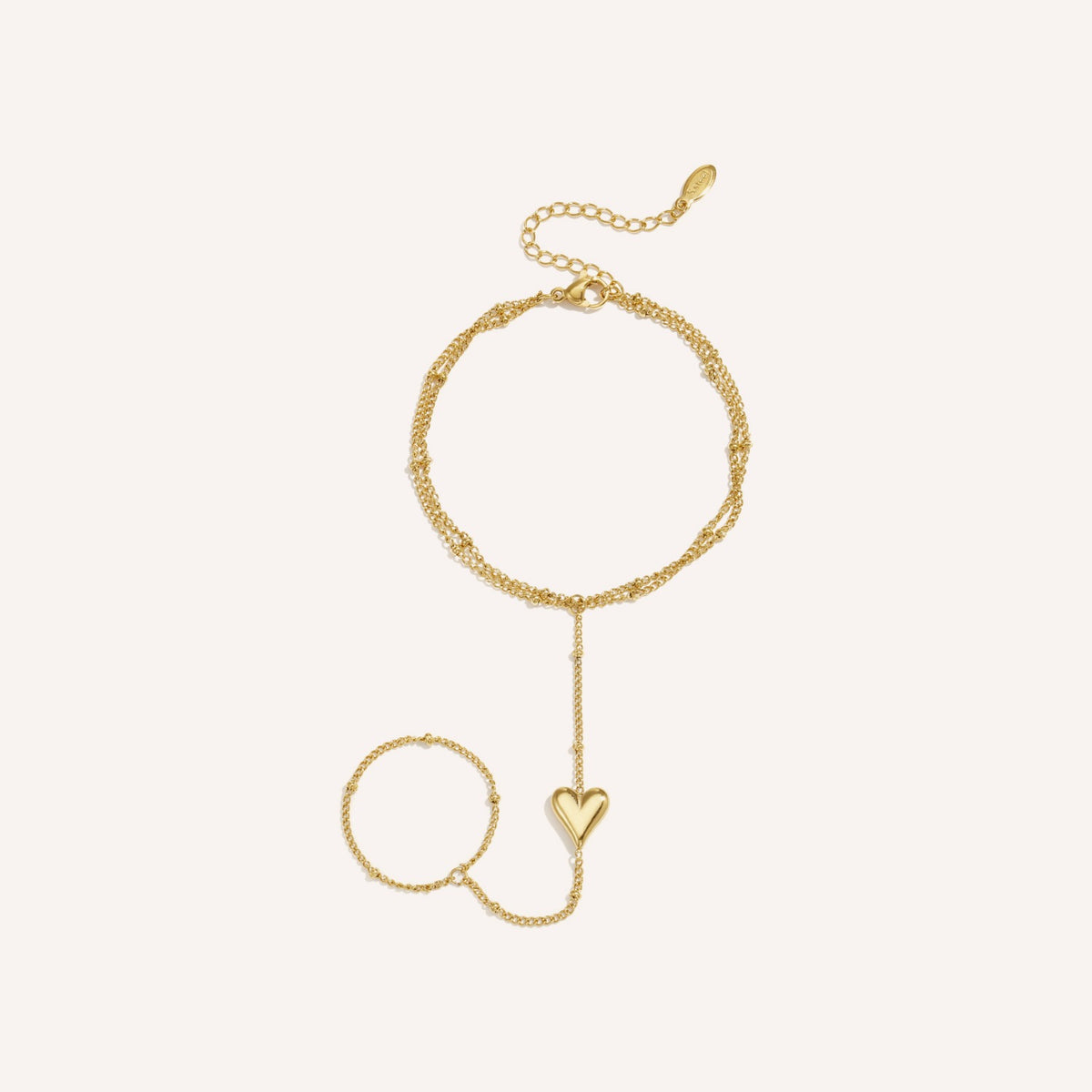 Arno Handchain, fijne goudkleurige handketting met hartje