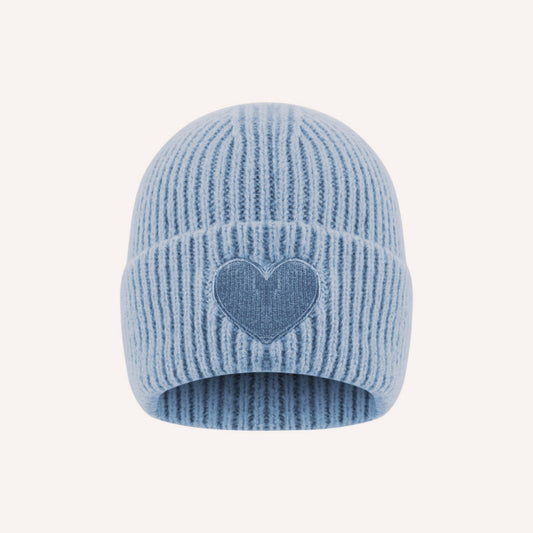 Asiago Muts – Babyblauw, gebreide muts met hartje