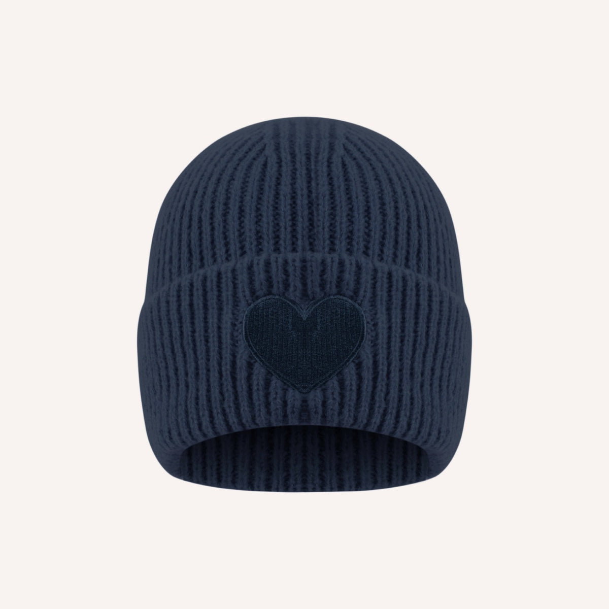 Asiago Muts – Marineblauw, gebreide muts met hartje