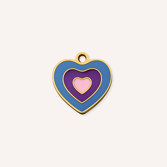 Azzurra Charm, gelaagde hartjes in roze, paars en blauw