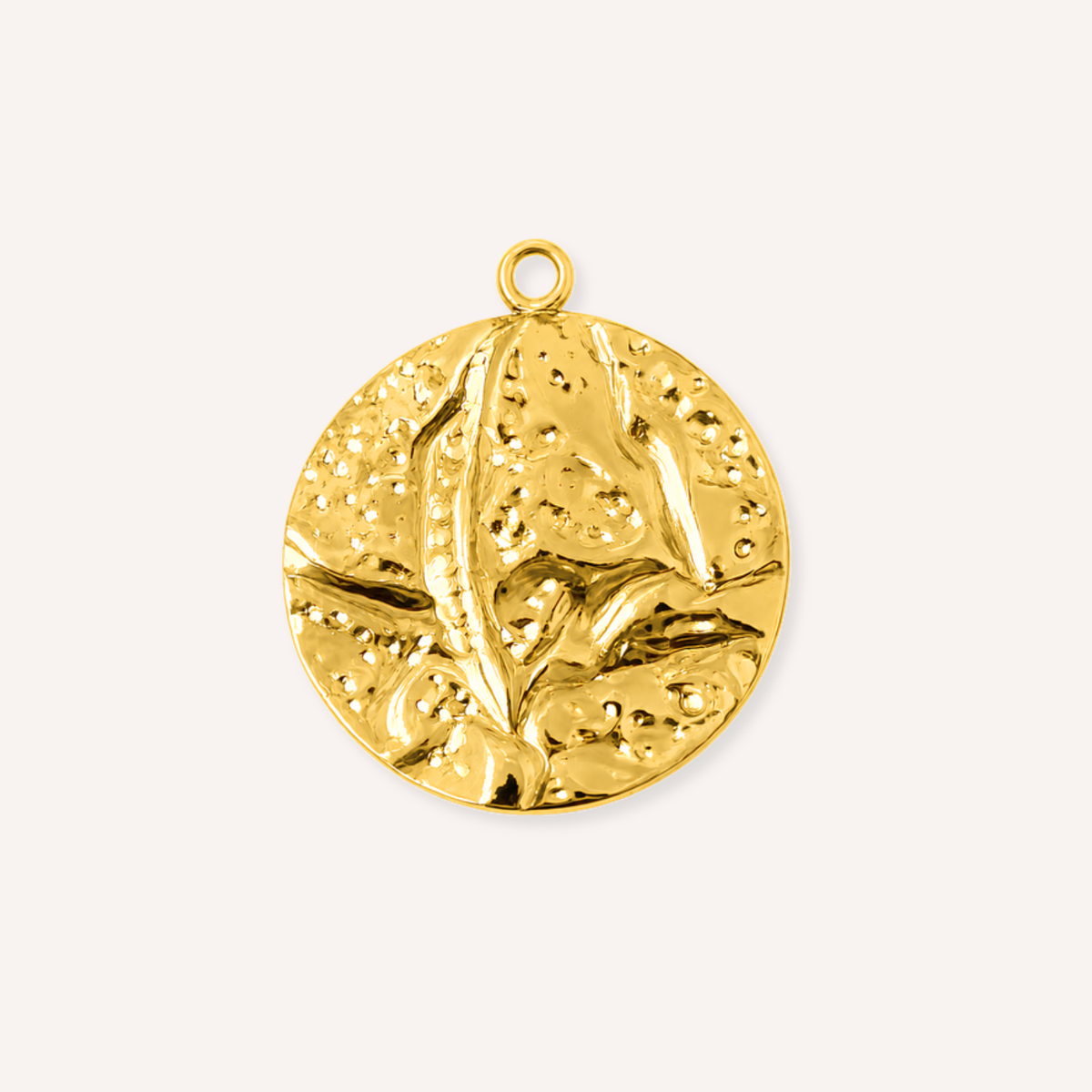 Bambù Charm, rond goudkleurig medaillon met bamboemotief in reliëf