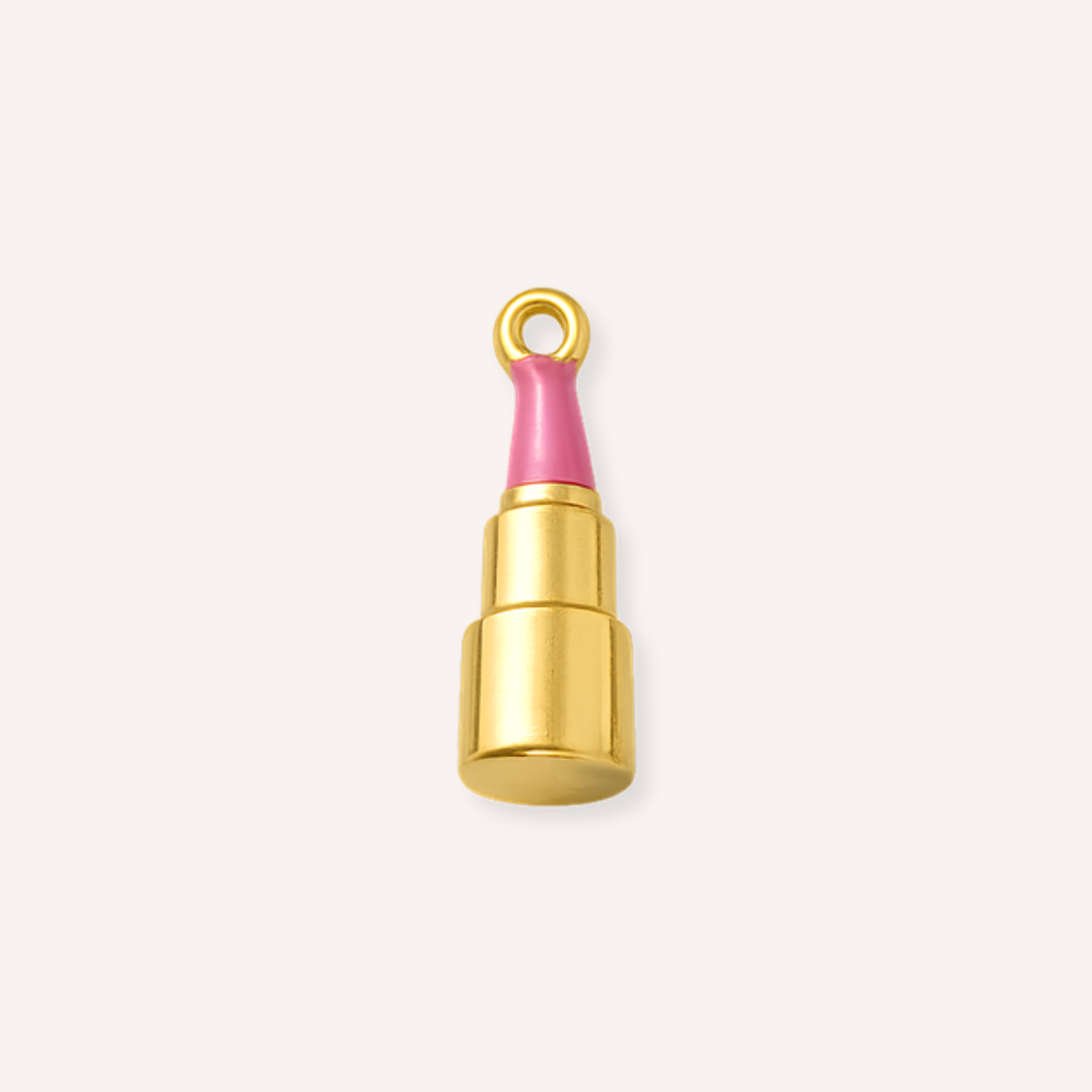 Bella Charm, goudkleurige lipstick bedel met roze tint