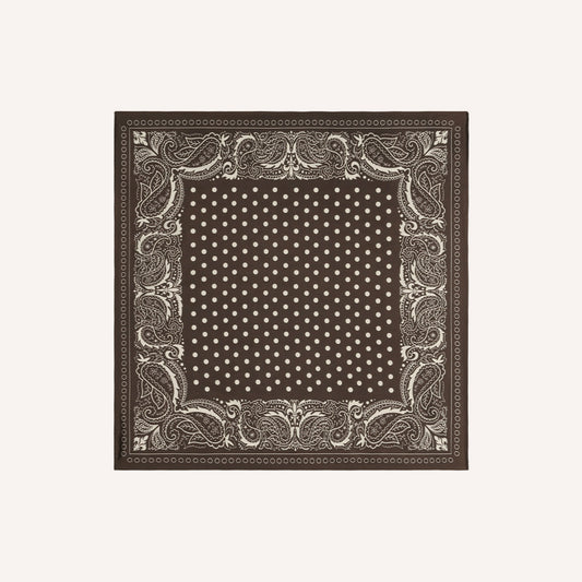 Broccato Sjaal – Bruin, zijde-look sjaaltje met stippen en paisley
