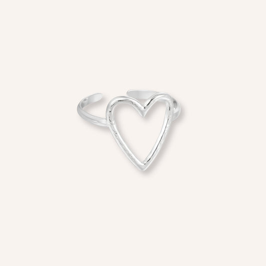 Calore Ring in zilver, zilverkleurige ring met groot hart