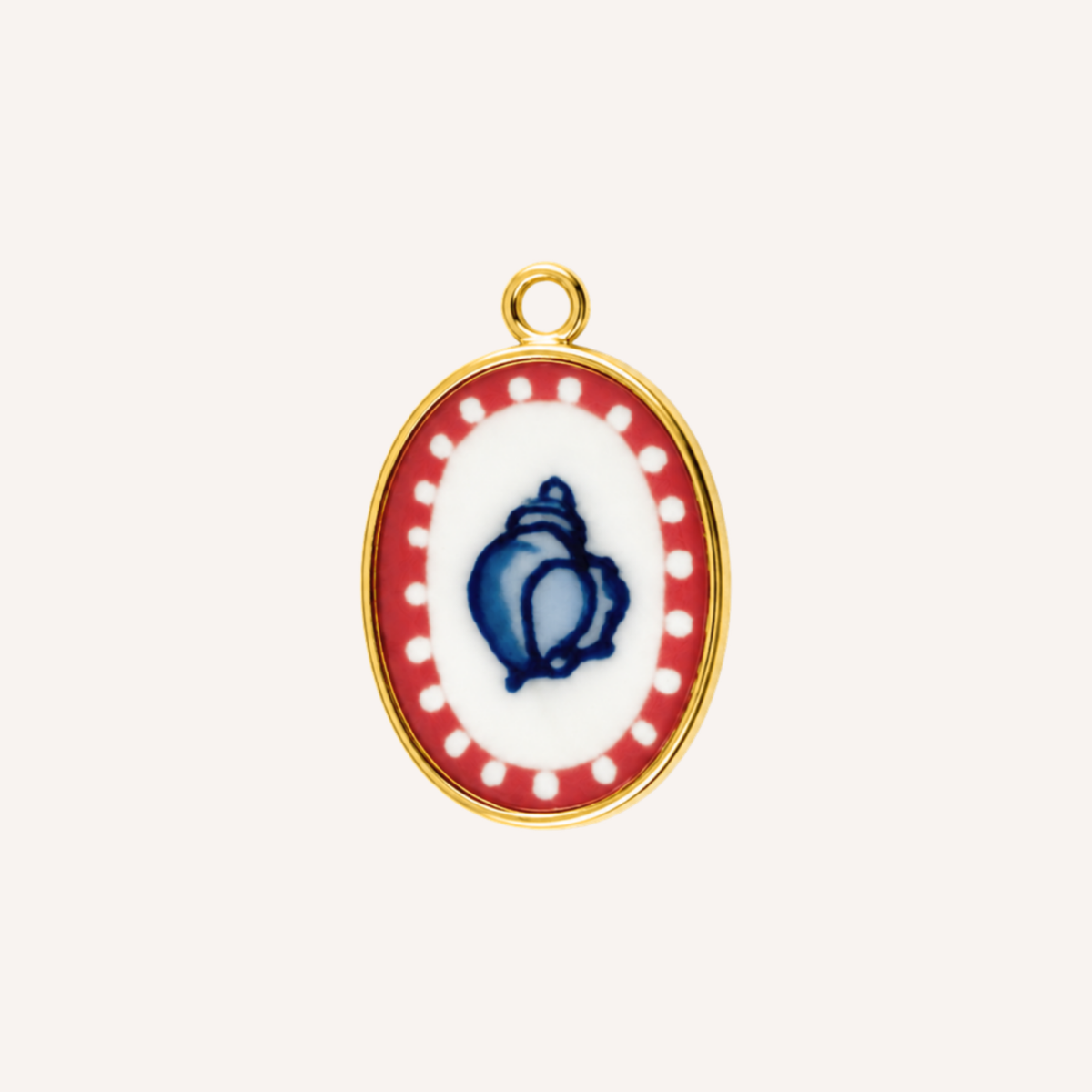 Capri Charm, blauwe schelp met rood-wit gestippelde rand