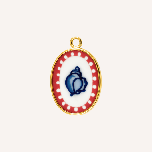 Capri Charm, blauwe schelp met rood-wit gestippelde rand