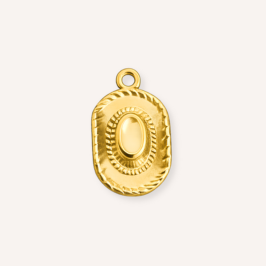 Cowboy Charm, goudkleurige cowboyhoedbedel met ovaal middenstuk