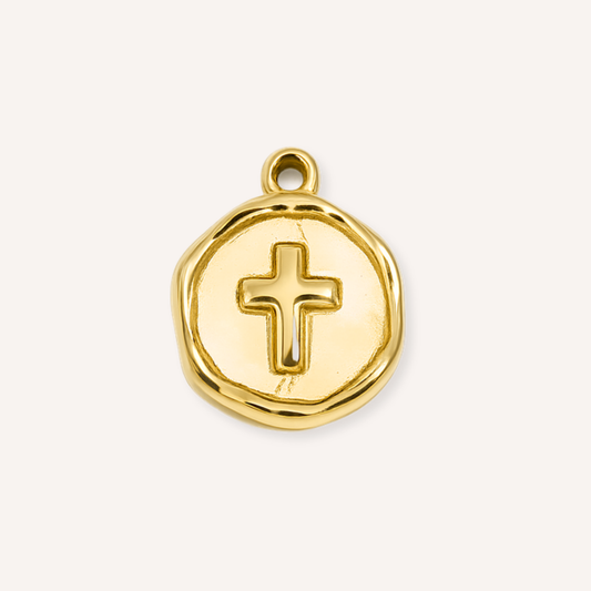Croce Charm, goudkleurig medaillon met kruis in het midden