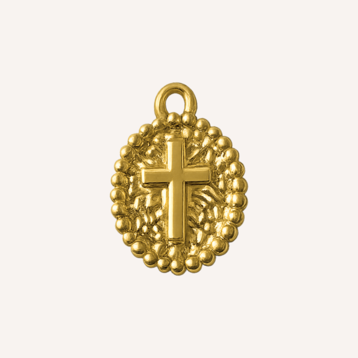 Crocemio Charm, ovaal goudkleurig medaillon met kruis in reliëf