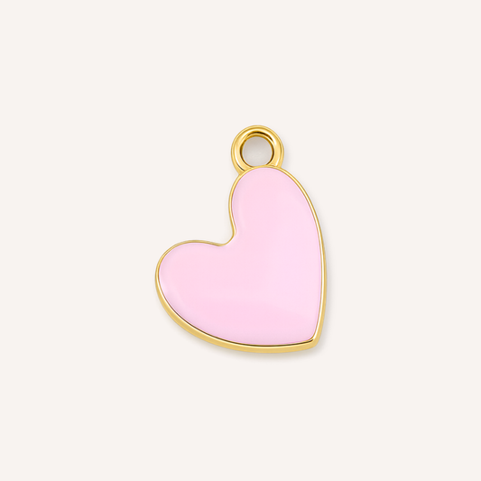 Cuore Charm, goudkleurig hart met zachtroze emaille