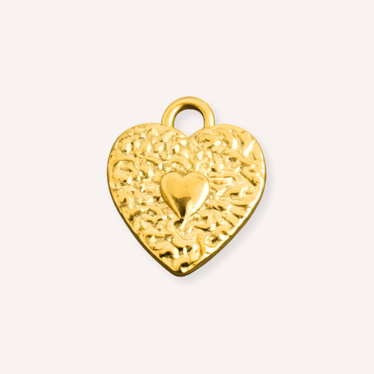 Cuorfiore Charm, goudkleurige hartbedel met kanten textuur
