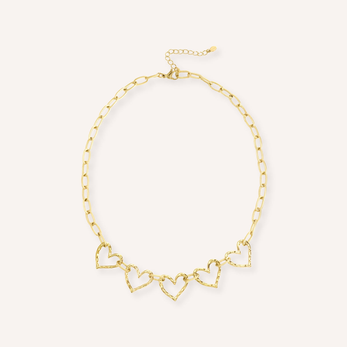 Cuori Ketting, goudkleurige ketting met vijf opengewerkte hartjes