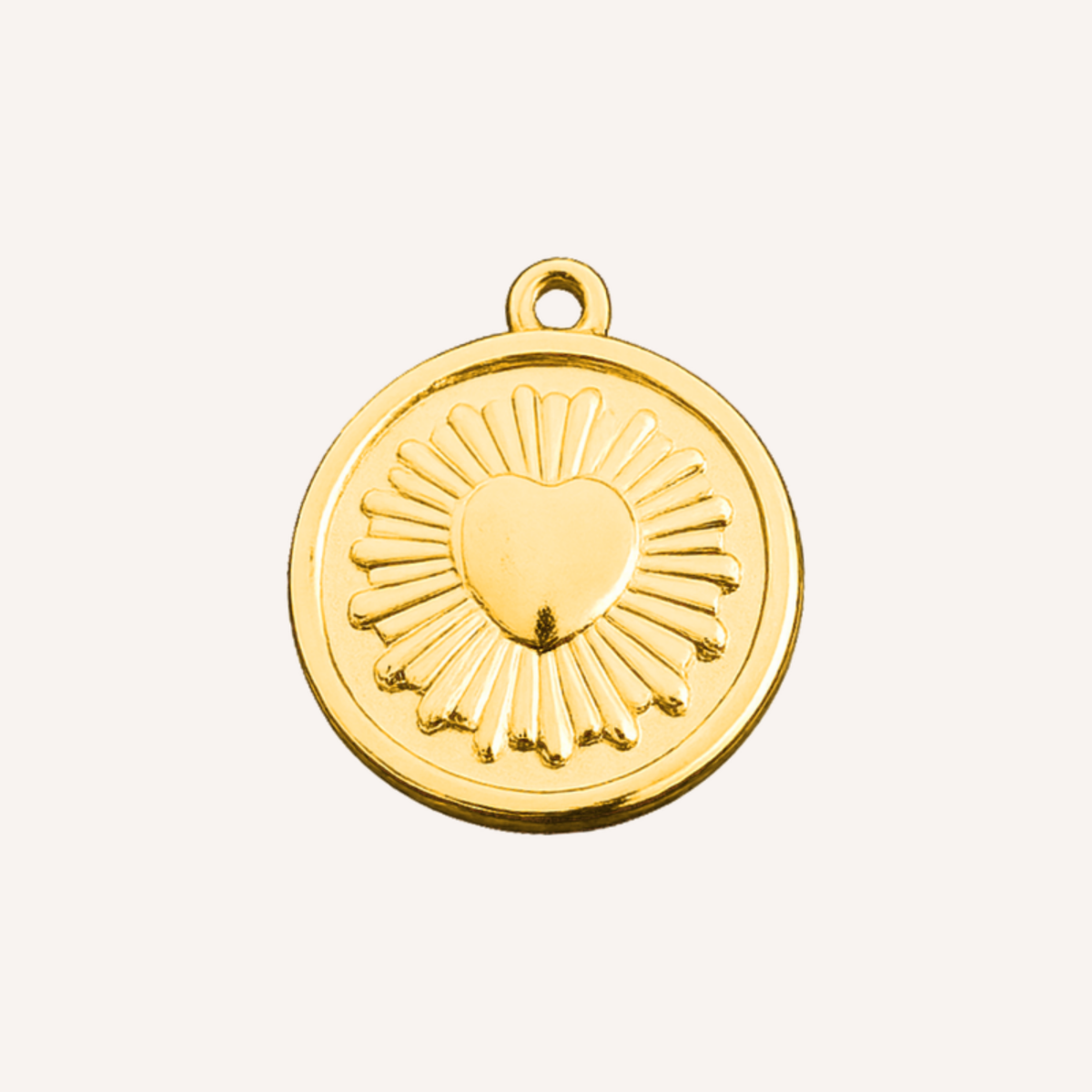 Cuorsole Charm, rond goudkleurig medaillon met hart en zonnestralen