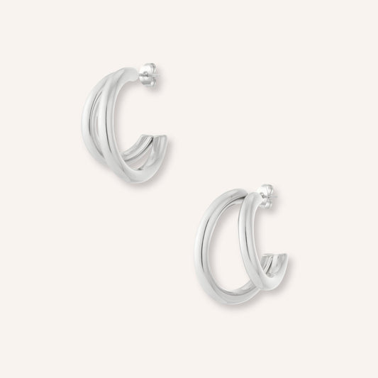 Doppio Oorbellen in zilver, kleine zilverkleurige oorringen met dubbele ring