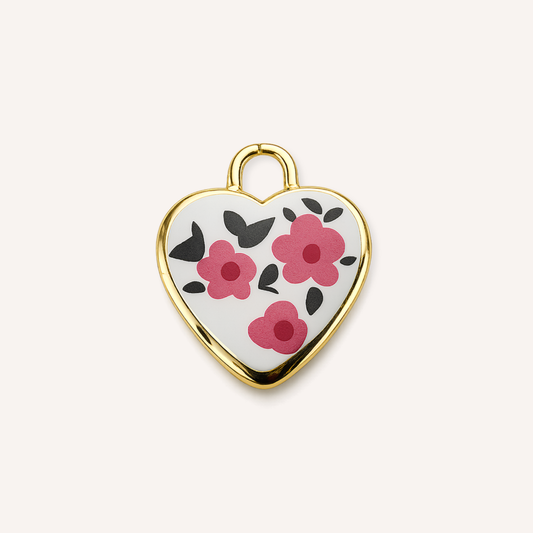 Fiorita Charm, goudkleurig hart met roze bloemen