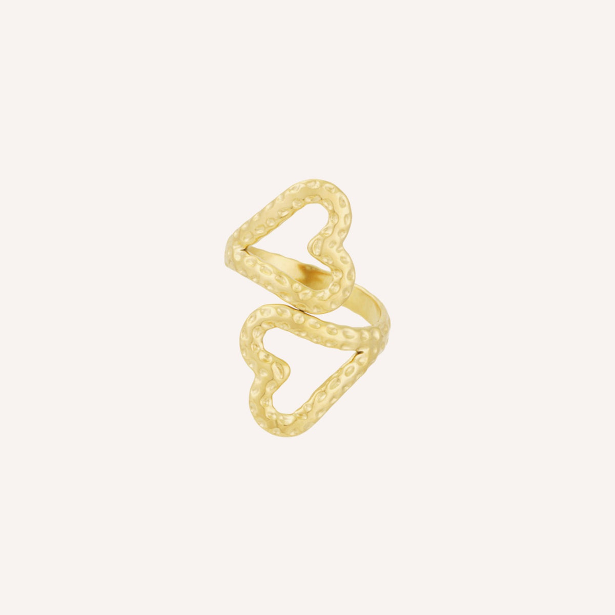 Gemella Ring, goudkleurige ring met dubbel hart