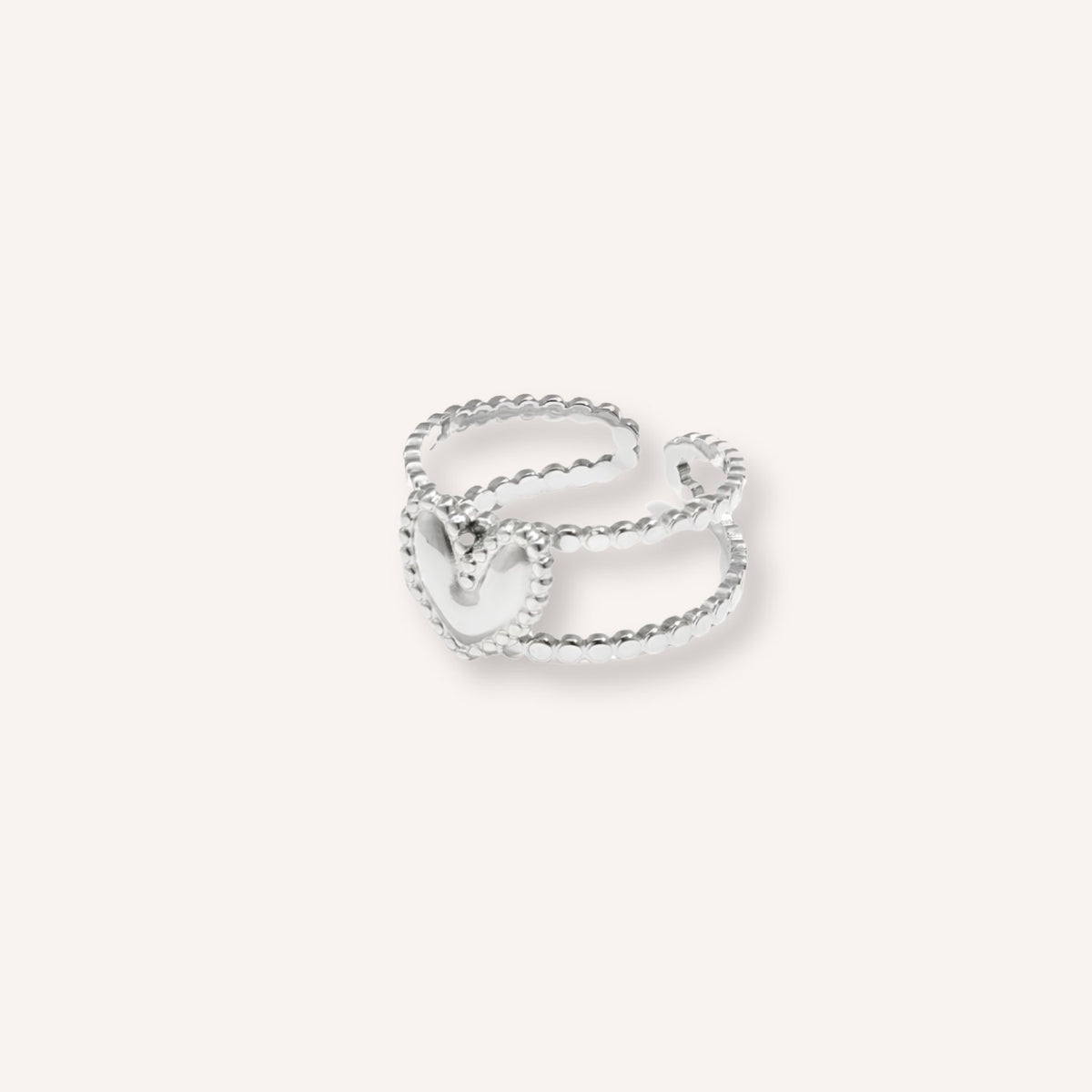 Insieme Ring in zilver, zilverkleurige dubbele ring met hartje
