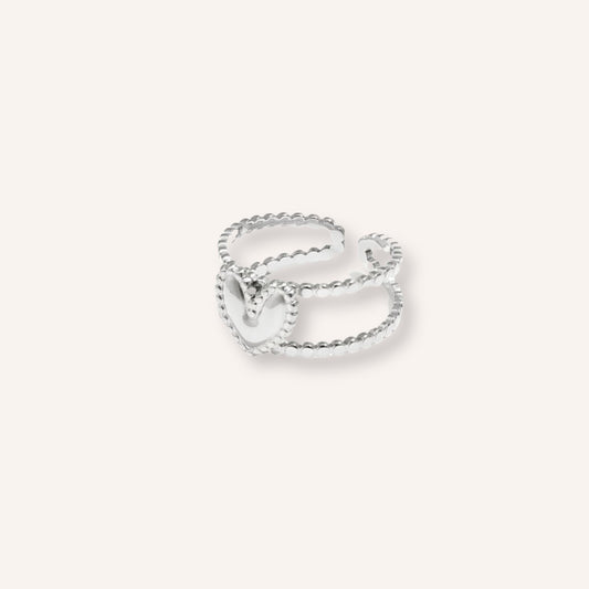 Insieme Ring in zilver, zilverkleurige dubbele ring met hartje
