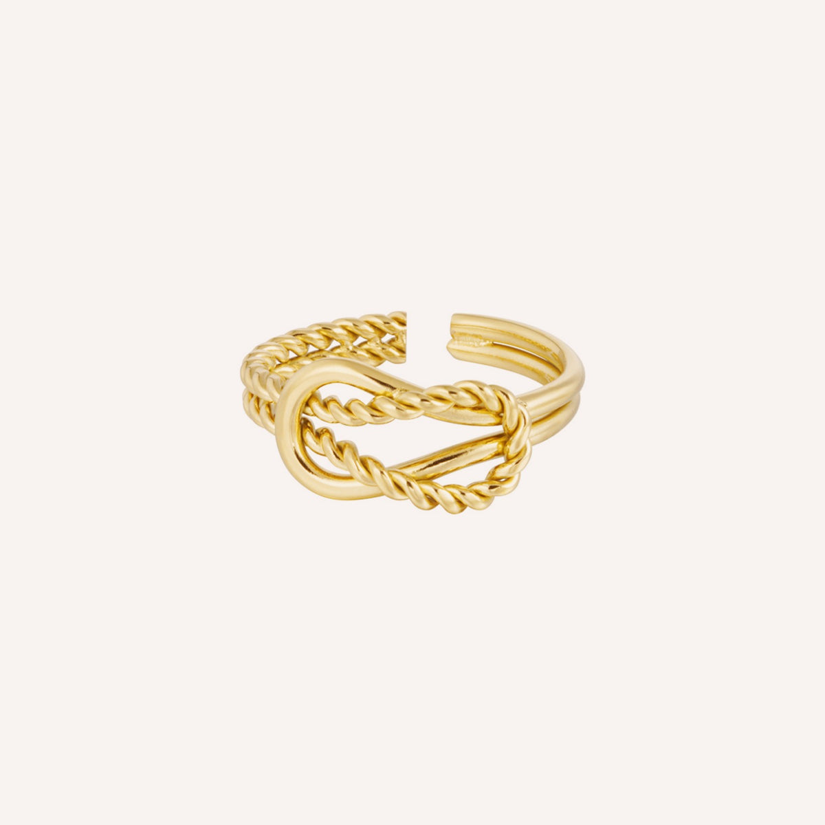 Intreccio Ring, goudkleurige statement ring met geschakeld ontwerp