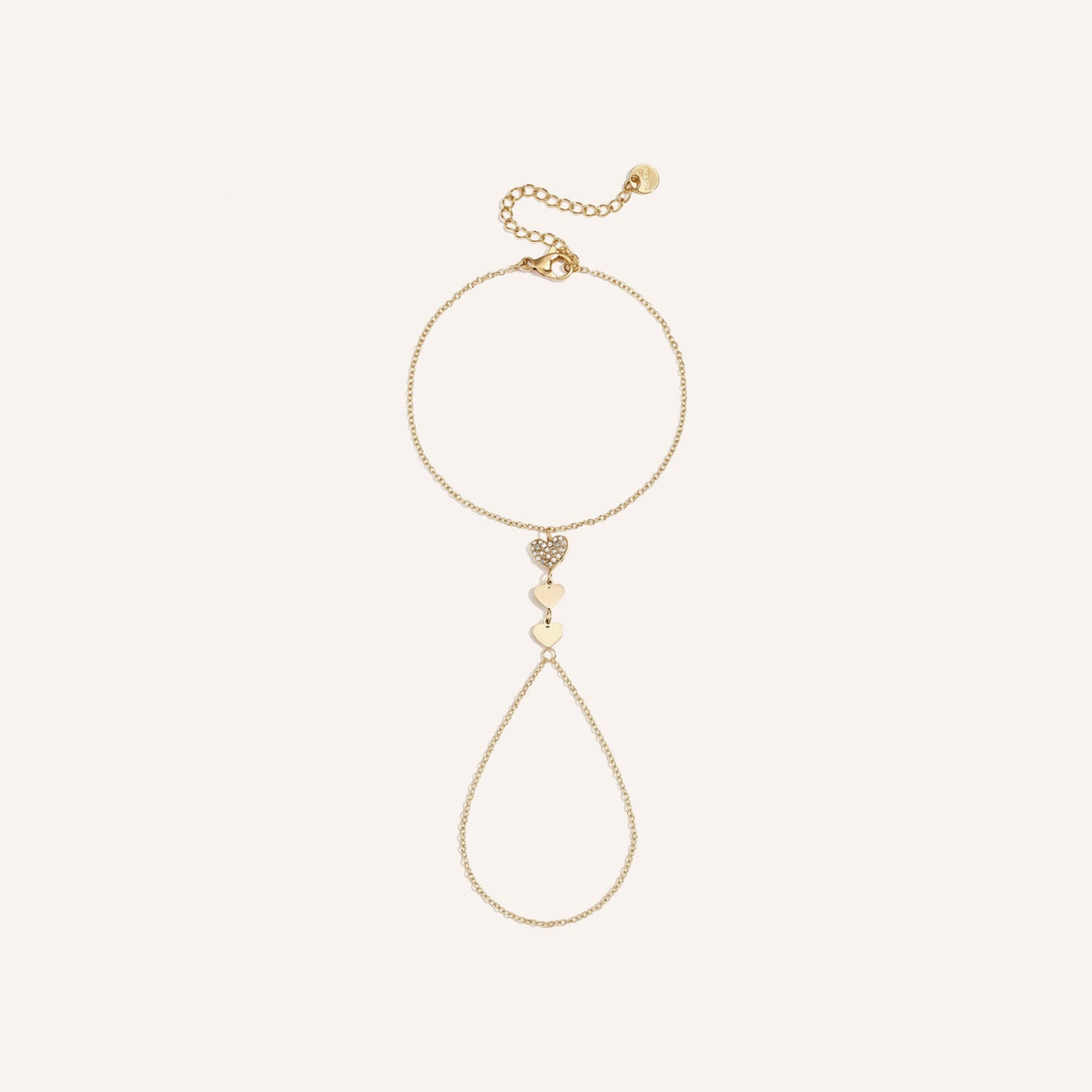 Laguna Handchain, goudkleurige handketting met hartjes en strass-steentjes