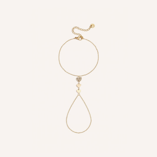 Laguna Handchain, goudkleurige handketting met hartjes en strass-steentjes
