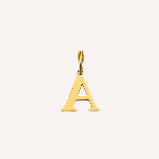 Letter A Lucido Charm, hoogglans gepolijste goudkleurige letter A bedel