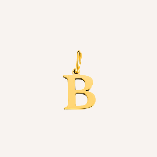 Letter B Lucido Charm, hoogglans gepolijste goudkleurige letter B bedel