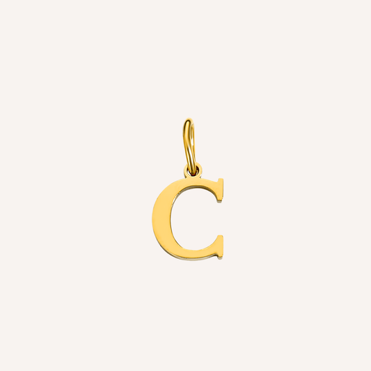 Letter C Lucido Charm, hoogglans gepolijste goudkleurige letter C bedel