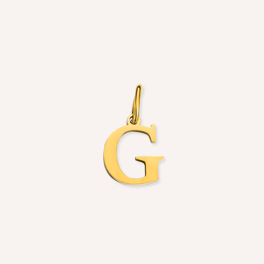 Letter G Lucido Charm, hoogglans gepolijste goudkleurige letter G bedel
