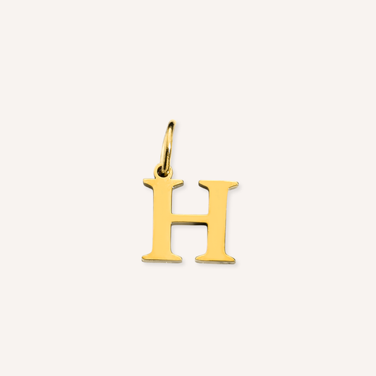 Letter H Lucido Charm, hoogglans gepolijste goudkleurige letter H bedel