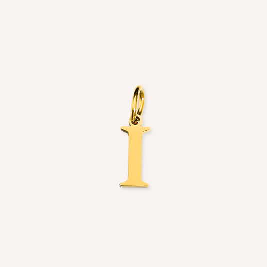 Letter I Lucido Charm, hoogglans gepolijste goudkleurige letter I bedel