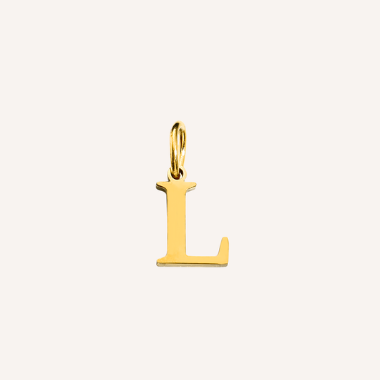 Letter L Lucido Charm, hoogglans gepolijste goudkleurige letter L bedel