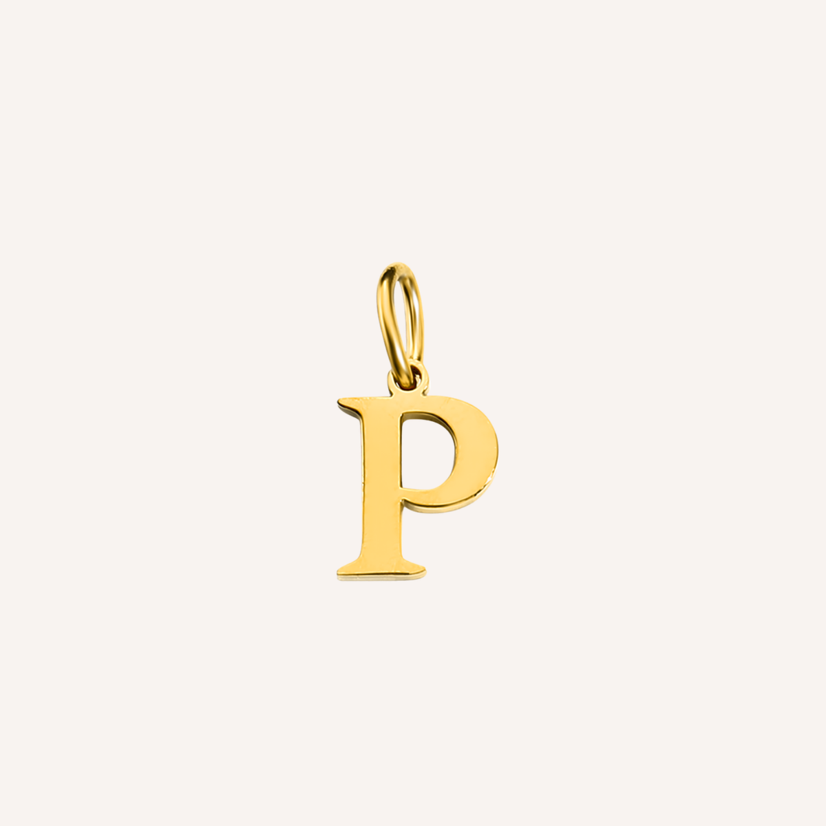 Letter P Lucido Charm, hoogglans gepolijste goudkleurige letter P bedel