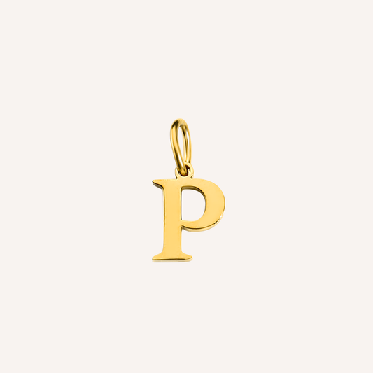Letter P Lucido Charm, hoogglans gepolijste goudkleurige letter P bedel