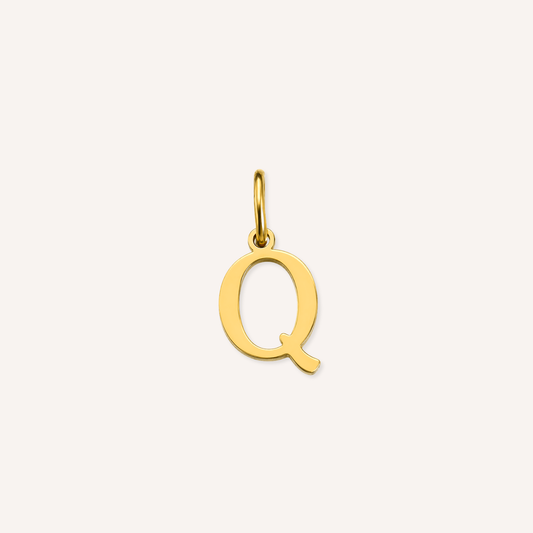 Letter Q Lucido Charm, hoogglans gepolijste goudkleurige letter Q bedel